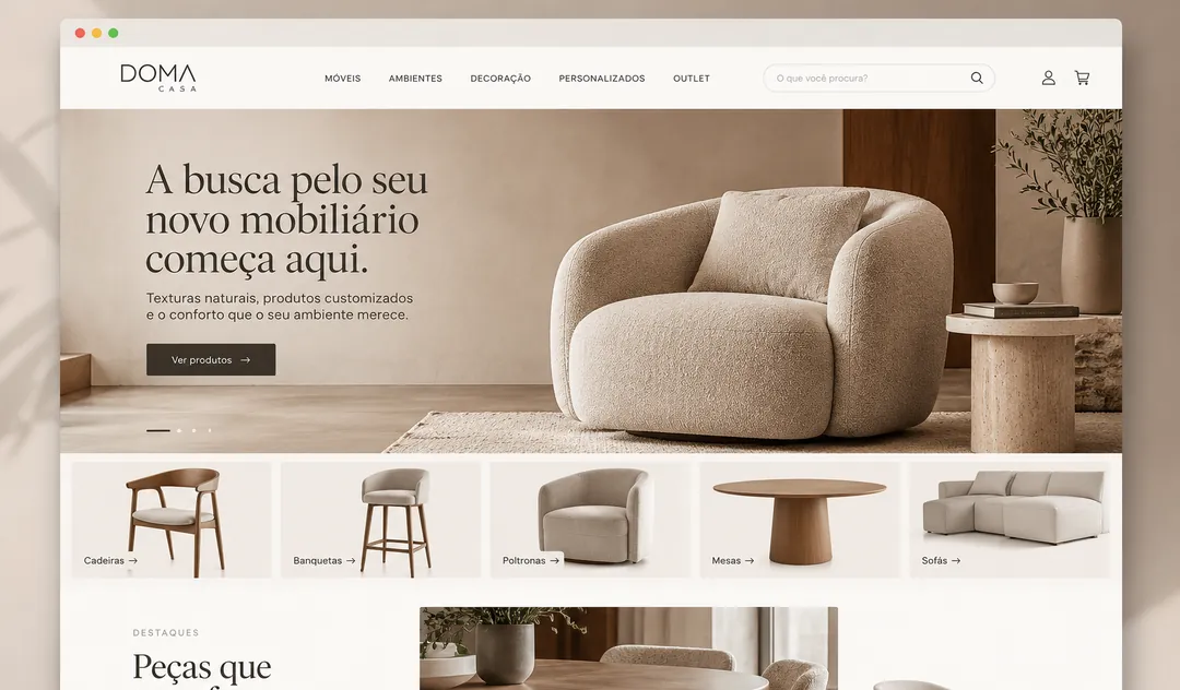 E-commerce da DOMA CASA, loja de móveis de Florianópolis com curadoria de design brasileiro
