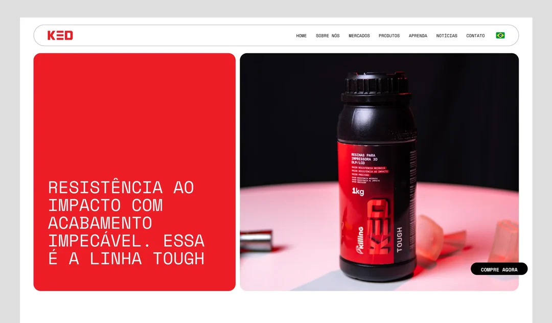 Vitrine digital e CMS proprietário da KED Resinas, fabricante brasileira de resinas para impressão 3D